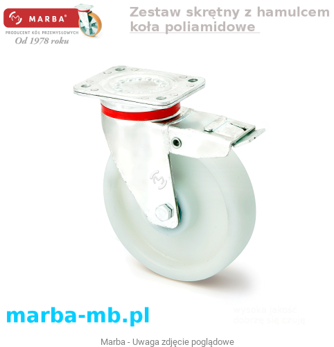 Koło poliamidowe w zestawie obrotowym z hamulcem na duże obciążenia.png