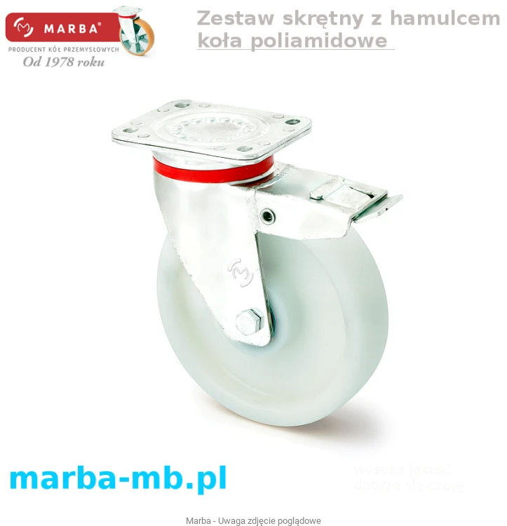 Koło poliamidowe w zestawie obrotowym z hamulcem na duże obciążenia.png