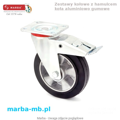 Koło aluminiowo gumowe zestawy obrotowe z hamulcem.JPG