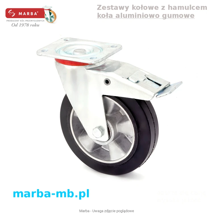 Koło aluminiowo gumowe zestawy obrotowe z hamulcem.JPG