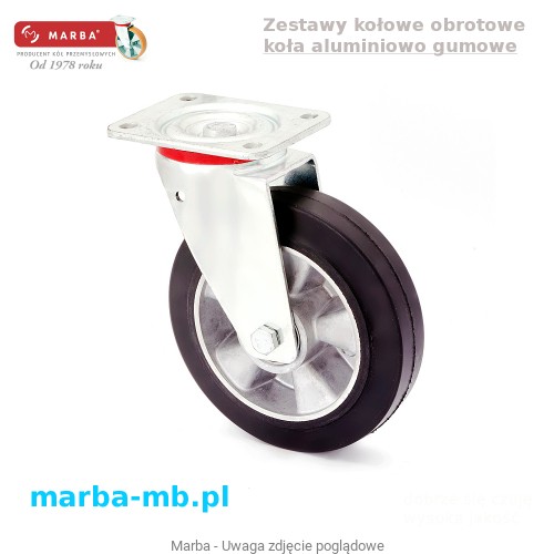 Koło aluminiowo gumowe w zestawie kołowym obrotowym.JPG