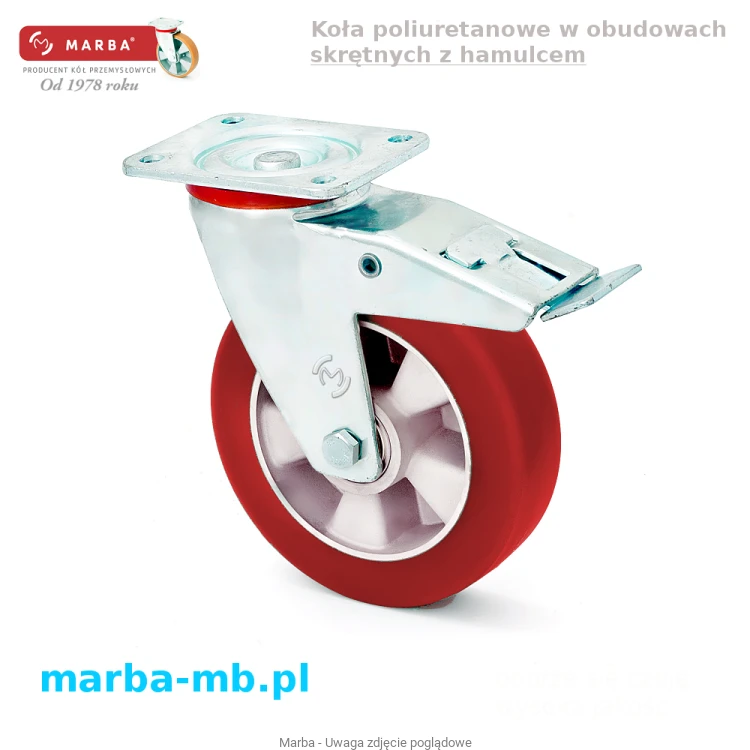 Koła poliuretanowe w obudowach skrętnych z hamulcem do dużych obciążeń.png