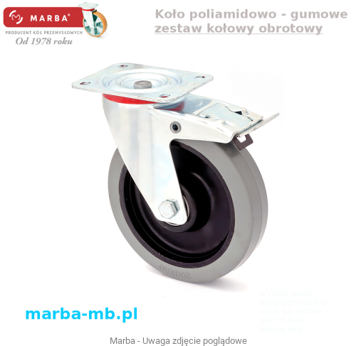 Zestaw kołowy obrotowy skrętny z hamulcem koło poliamidowo gumowe koła przemysłowe szara oponka koła przemysłowe producent.png