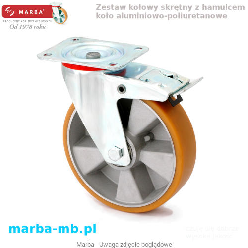 Koła aluminiowo-poliuretanowe w obudowie skrętnej do dużych obciążeń z hamulcem.png